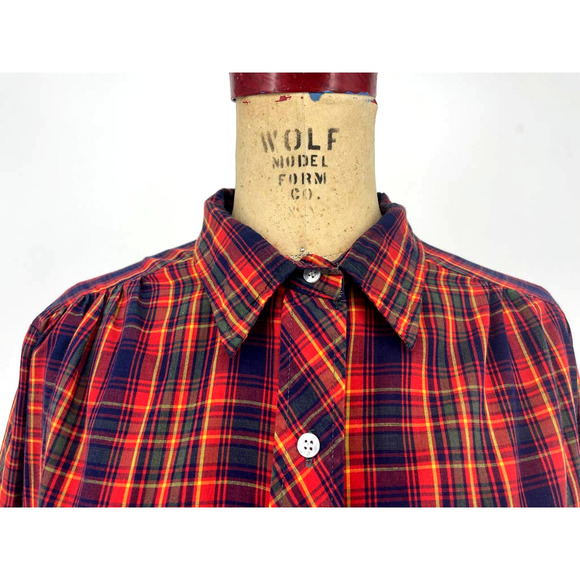 Vintage 80s Azur Button Front Blouse Red Plaid Long Sleeve Collared EUR 44 - Picture 5 of 8